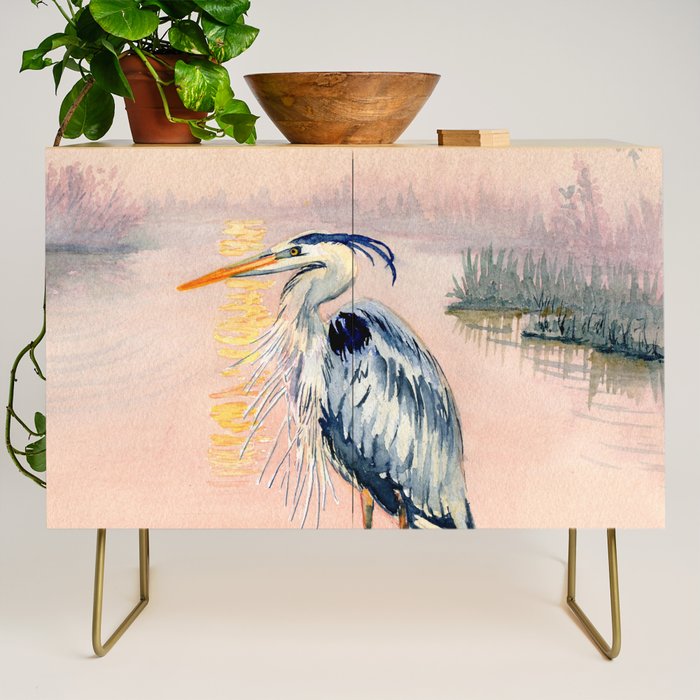 Great Blue Heron at Sunset Credenza Gallery Image 1