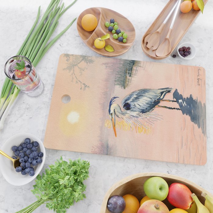 Great Blue Heron at Sunset Cutting Board Gallery Image 2