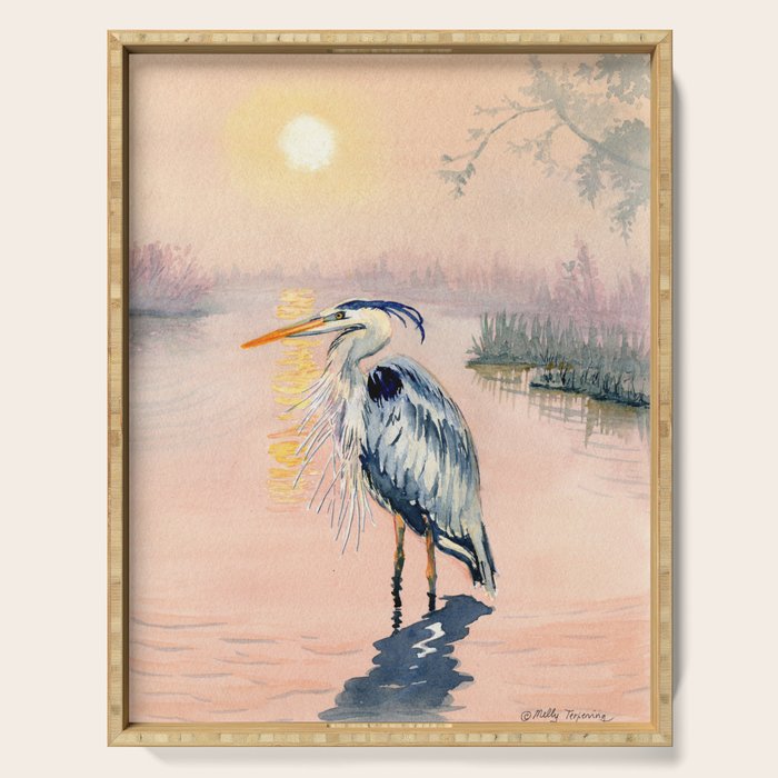 Great Blue Heron at Sunset Serving Tray Gallery Image 1