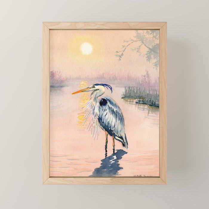 Great Blue Heron at Sunset Mini Art Print Gallery Image 1