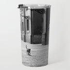 Two French Cats, Paris Left Bank black and white cityscape photograph / photography Travel Mug Gallery Image 3