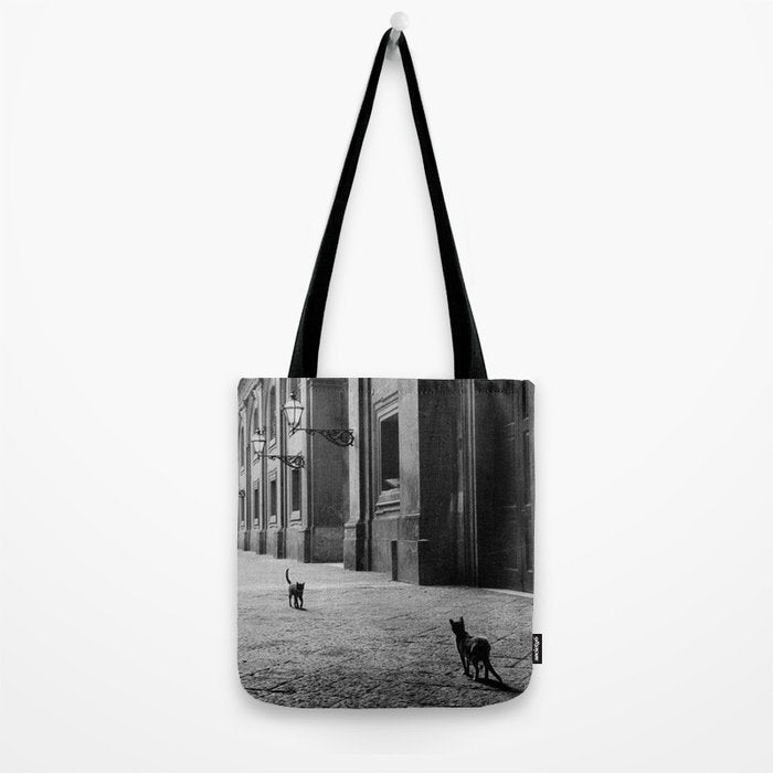 Two French Cats, Paris Left Bank black and white cityscape photograph / photography Tote Bag Gallery Image 2