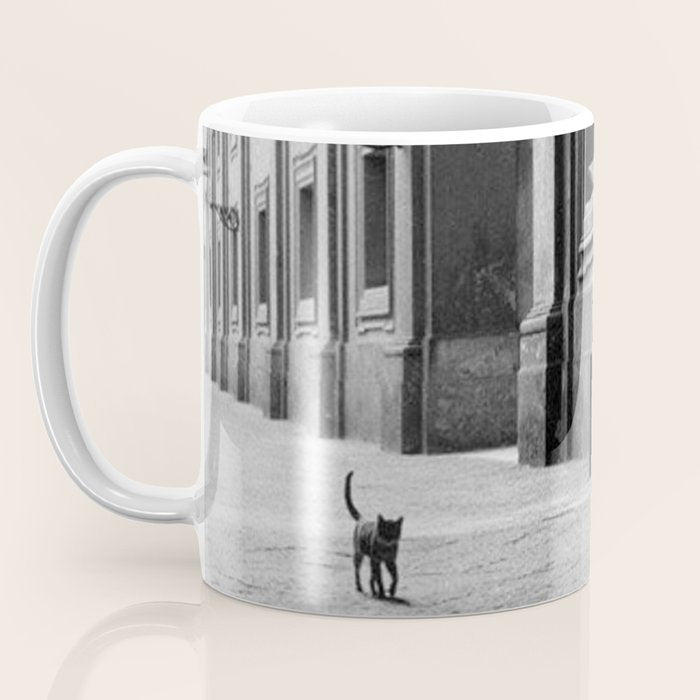 Two French Cats, Paris Left Bank black and white cityscape photograph / photography Coffee Mug Gallery Image 3
