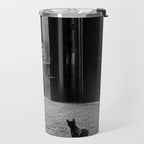 Two French Cats, Paris Left Bank black and white cityscape photograph / photography Travel Mug Gallery Image 2