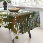 Forest green teal blue watercolor hand painted landscape Tablecloth Gallery Image 3