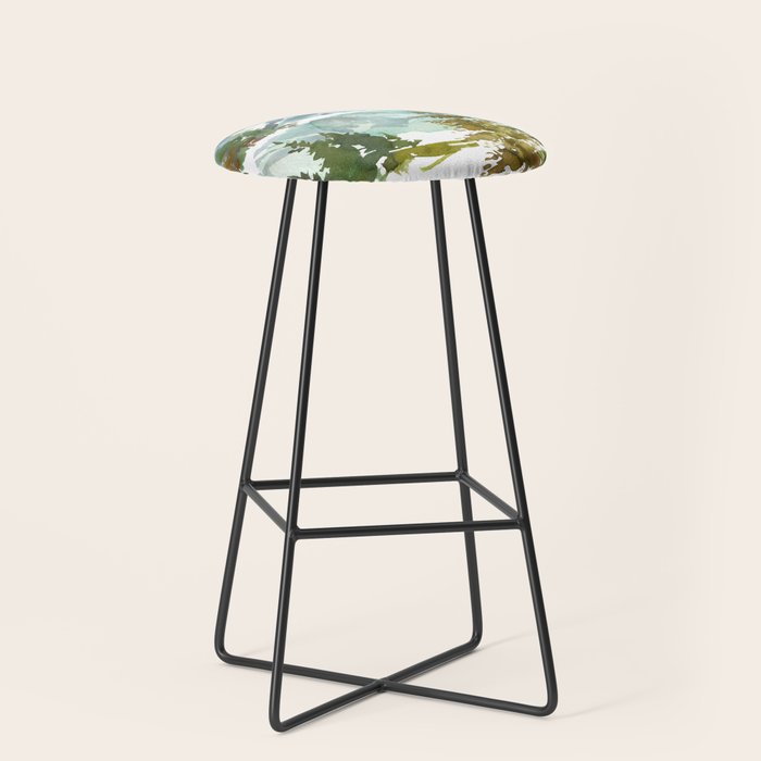 Forest green teal blue watercolor hand painted landscape Stool Gallery Image 1