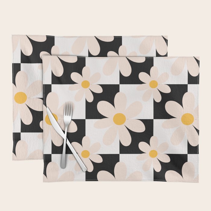 Black and White Checkered Daisy pattern  Placemat Gallery Image 1