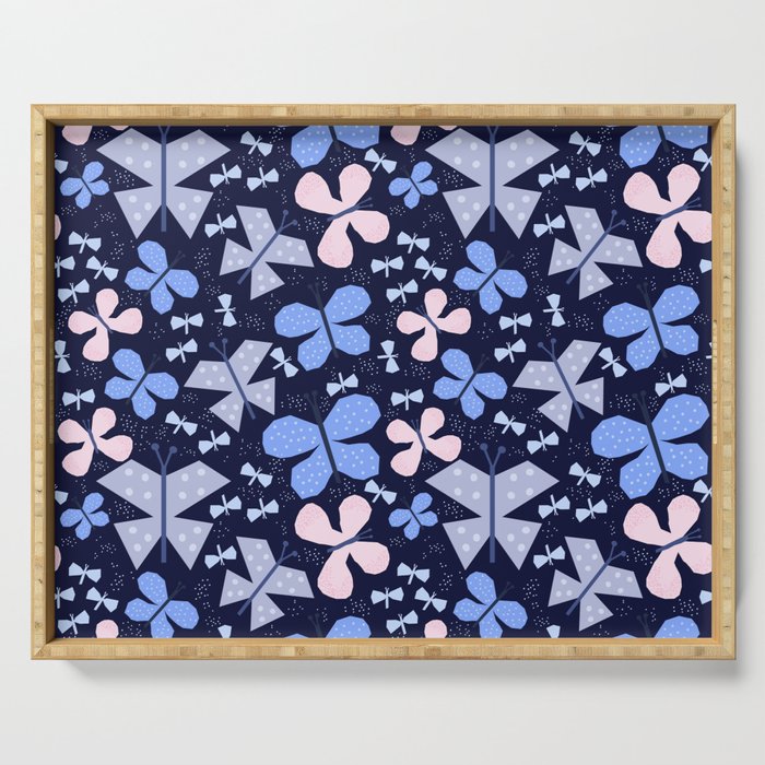 Butterflies at night Serving Tray Gallery Image 1
