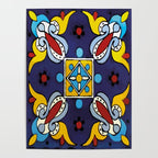 Abstract blue cruz mexican modern talavera tile wall Poster Gallery Image 4