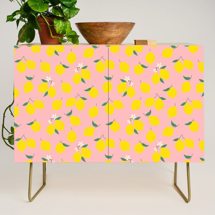 Vintage lemon fruit branch cartoon pattern Credenza Gallery Image 1