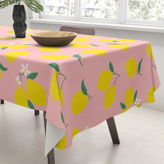 Vintage lemon fruit branch cartoon pattern Tablecloth Gallery Image 3