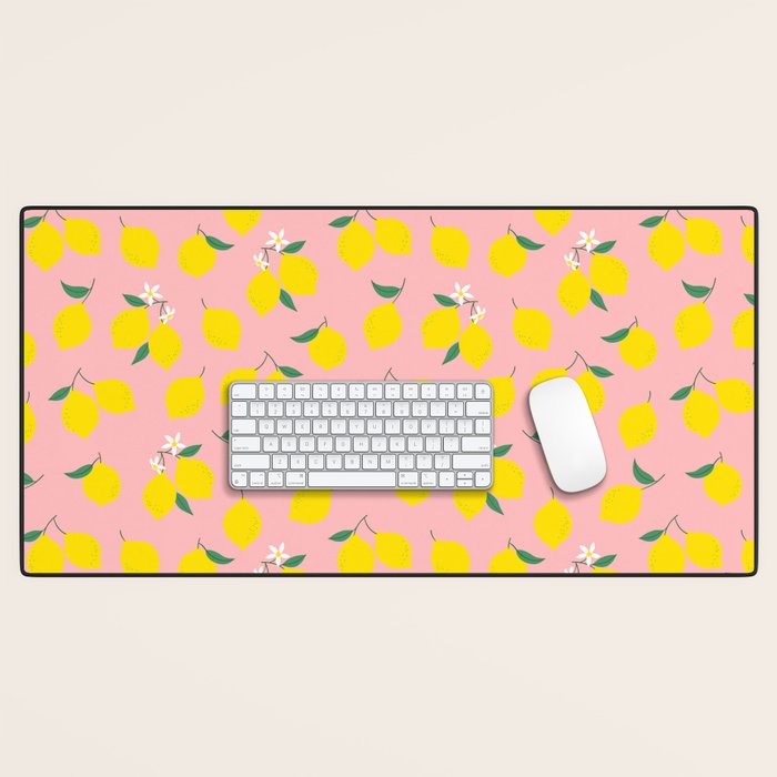 Vintage lemon fruit branch cartoon pattern Desk Mat Gallery Image 1