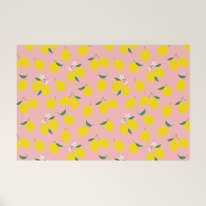 Vintage lemon fruit branch cartoon pattern Welcome Mat Gallery Image 1
