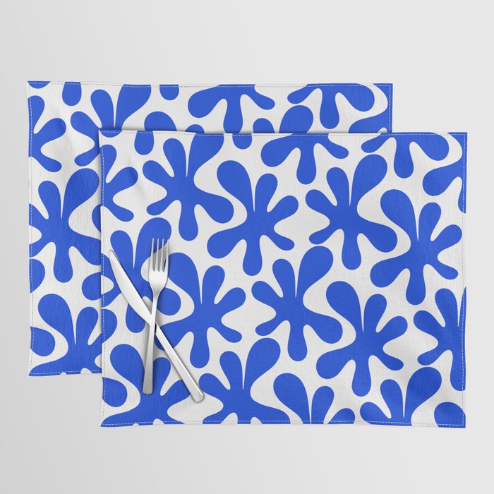 Bold Blue Funky Abstract Amoeba Dance Pattern on White Placemat Gallery Image 1