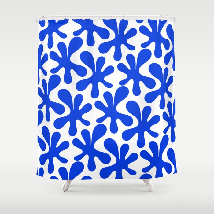 Bold Blue Funky Abstract Amoeba Dance Pattern on White Shower Curtain Gallery Image 1