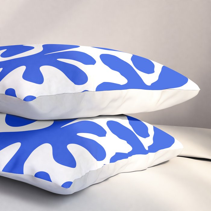 Bold Blue Funky Abstract Amoeba Dance Pattern on White Pillow Sham Gallery Image 3