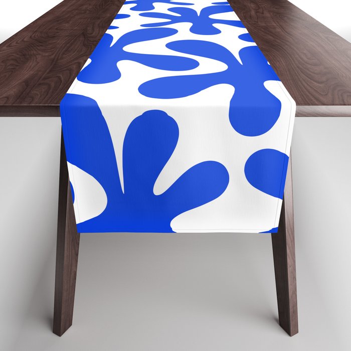Bold Blue Funky Abstract Amoeba Dance Pattern on White Table Runner Gallery Image 1
