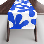Bold Blue Funky Abstract Amoeba Dance Pattern on White Table Runner Gallery Image 1