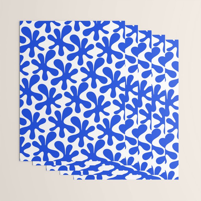 Bold Blue Funky Abstract Amoeba Dance Pattern on White Wrapping Paper Gallery Image 3