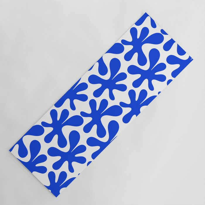 Bold Blue Funky Abstract Amoeba Dance Pattern on White Yoga Mat Gallery Image 1