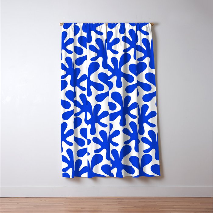 Bold Blue Funky Abstract Amoeba Dance Pattern on White Window Curtain Gallery Image 3