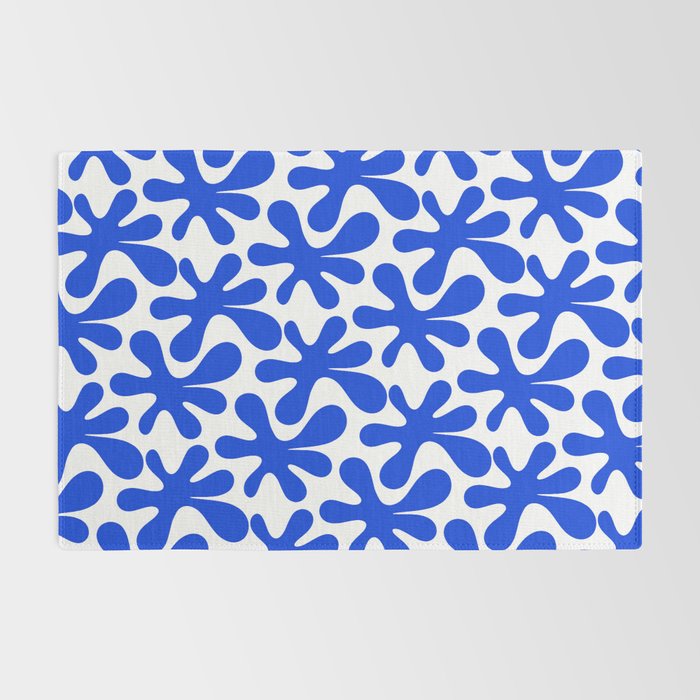 Bold Blue Funky Abstract Amoeba Dance Pattern on White Rug Gallery Image 2