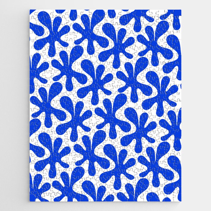 Bold Blue Funky Abstract Amoeba Dance Pattern on White Jigsaw Puzzle Gallery Image 1