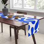 Bold Blue Funky Abstract Amoeba Dance Pattern on White Table Runner Gallery Image 2