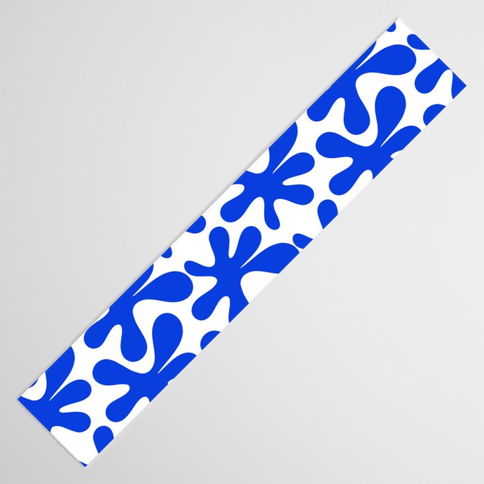 Bold Blue Funky Abstract Amoeba Dance Pattern on White Table Runner Gallery Image 3