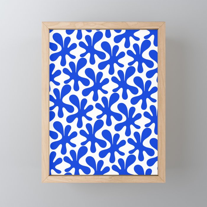 Bold Blue Funky Abstract Amoeba Dance Pattern on White Mini Art Print Gallery Image 1