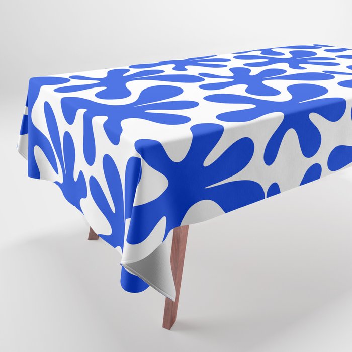 Bold Blue Funky Abstract Amoeba Dance Pattern on White Tablecloth Gallery Image 1