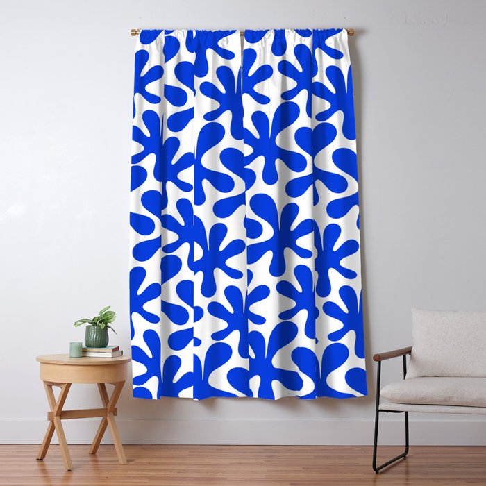 Bold Blue Funky Abstract Amoeba Dance Pattern on White Window Curtain Gallery Image 5