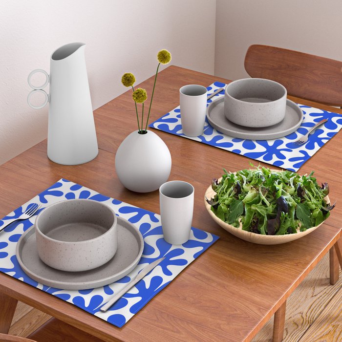Bold Blue Funky Abstract Amoeba Dance Pattern on White Placemat Gallery Image 2