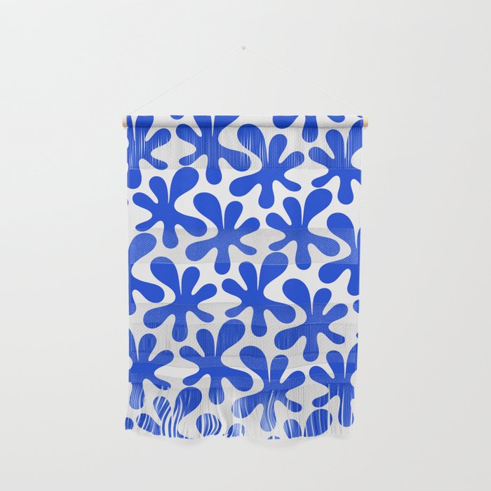 Bold Blue Funky Abstract Amoeba Dance Pattern on White Wall Hanging Gallery Image 1