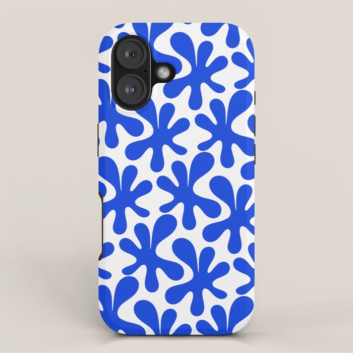 Bold Blue Funky Abstract Amoeba Dance Pattern on White iPhone Case Gallery Image 1