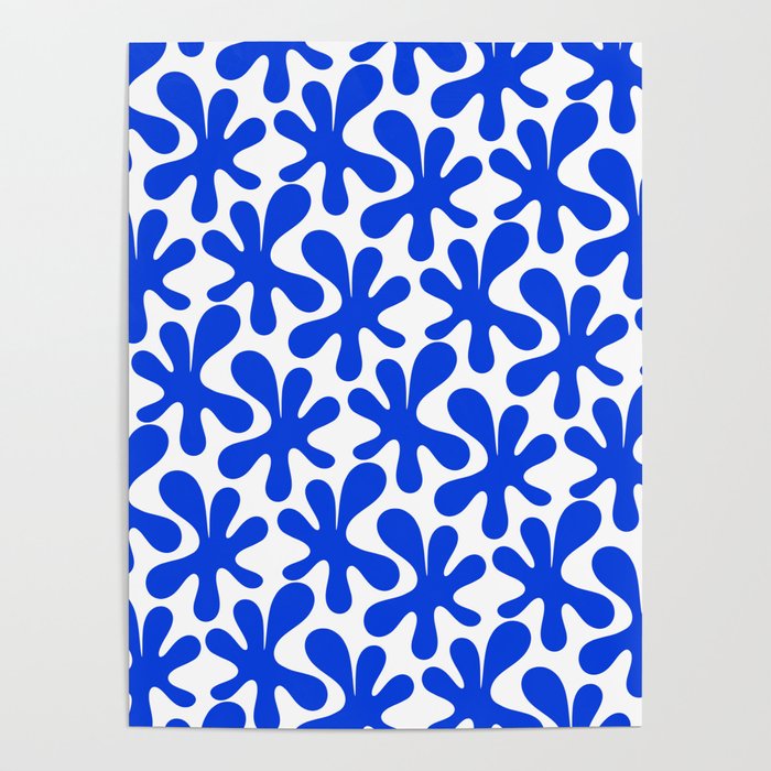 Bold Blue Funky Abstract Amoeba Dance Pattern on White Poster Gallery Image 1