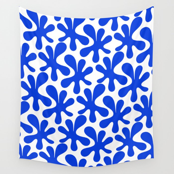 Bold Blue Funky Abstract Amoeba Dance Pattern on White Wall Tapestry Gallery Image 4