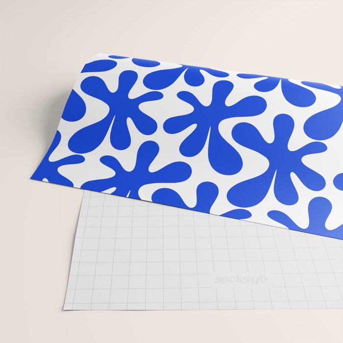 Bold Blue Funky Abstract Amoeba Dance Pattern on White Wrapping Paper Gallery Image 2