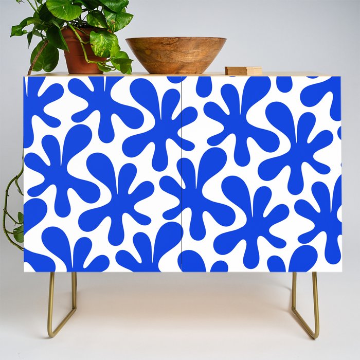 Bold Blue Funky Abstract Amoeba Dance Pattern on White Credenza Gallery Image 1