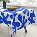 Bold Blue Funky Abstract Amoeba Dance Pattern on White Tablecloth Gallery Image 3
