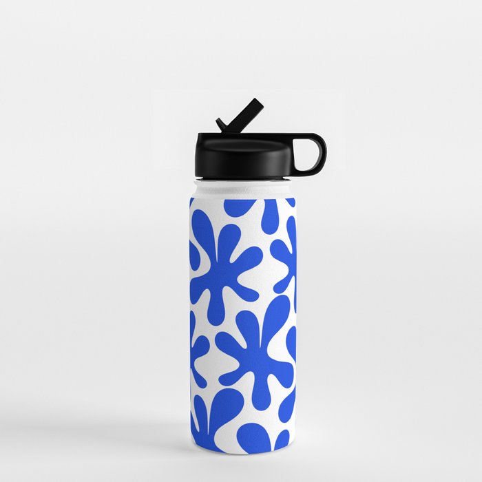 Bold Blue Funky Abstract Amoeba Dance Pattern on White Water Bottle Gallery Image 1