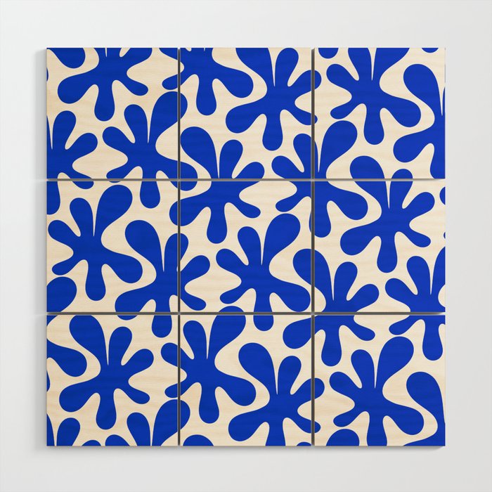 Bold Blue Funky Abstract Amoeba Dance Pattern on White Wood Wall Art Gallery Image 1