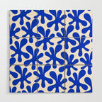 Bold Blue Funky Abstract Amoeba Dance Pattern on White Wood Wall Art Gallery Image 1
