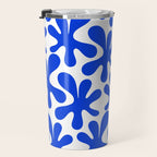 Bold Blue Funky Abstract Amoeba Dance Pattern on White Travel Mug Gallery Image 3