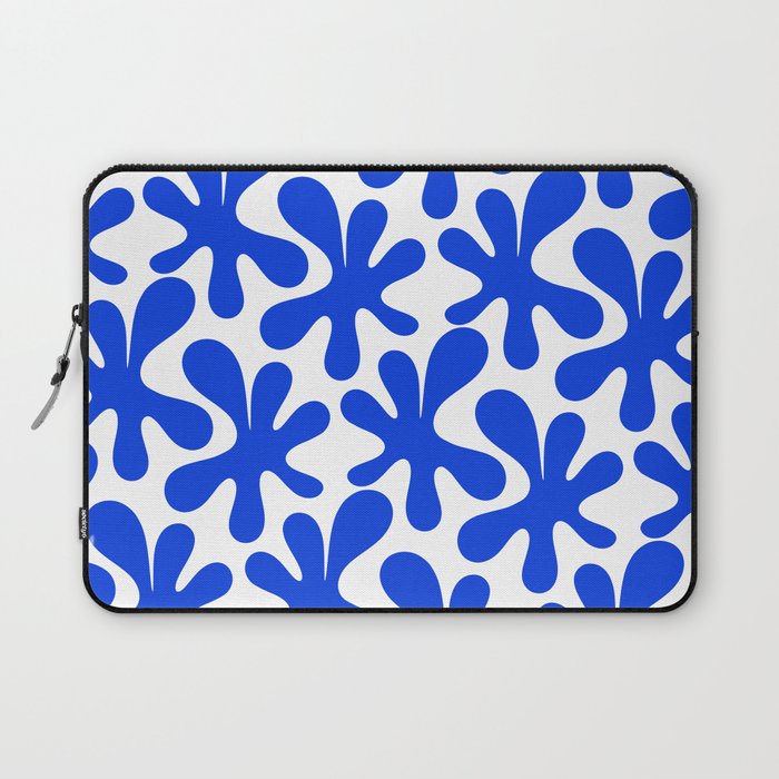 Bold Blue Funky Abstract Amoeba Dance Pattern on White Laptop Sleeve Gallery Image 1