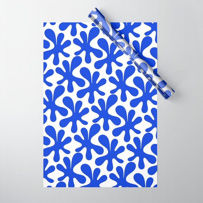 Bold Blue Funky Abstract Amoeba Dance Pattern on White Wrapping Paper Gallery Image 1