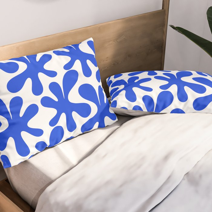 Bold Blue Funky Abstract Amoeba Dance Pattern on White Pillow Sham Gallery Image 2