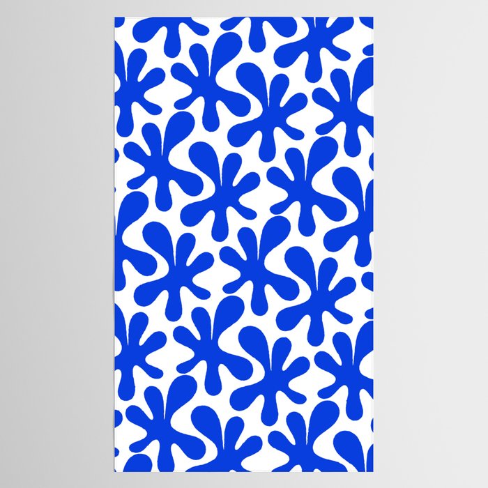 Bold Blue Funky Abstract Amoeba Dance Pattern on White Tablecloth Gallery Image 2