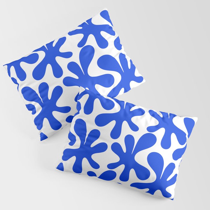 Bold Blue Funky Abstract Amoeba Dance Pattern on White Pillow Sham Gallery Image 3