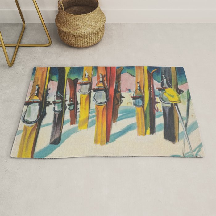 Valais Vintage Ski Travel Poster Rug Gallery Image 1